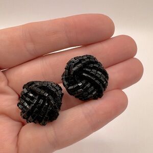VINTAGE Black Beaded Knot Earrings